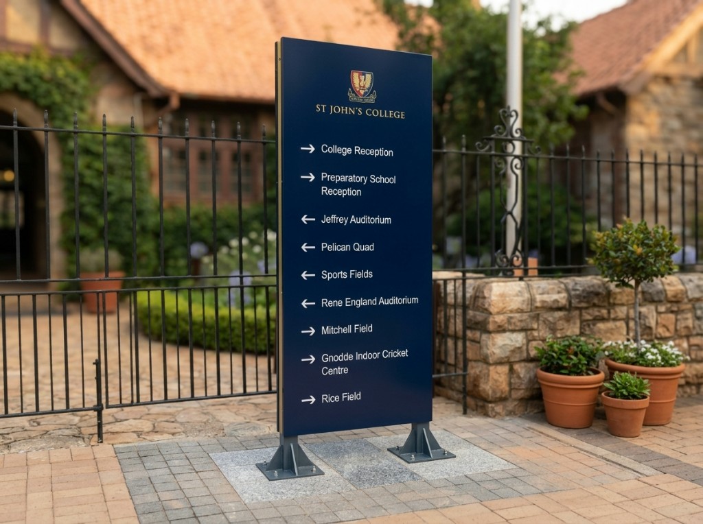 Metal event wayfinding and directional signage