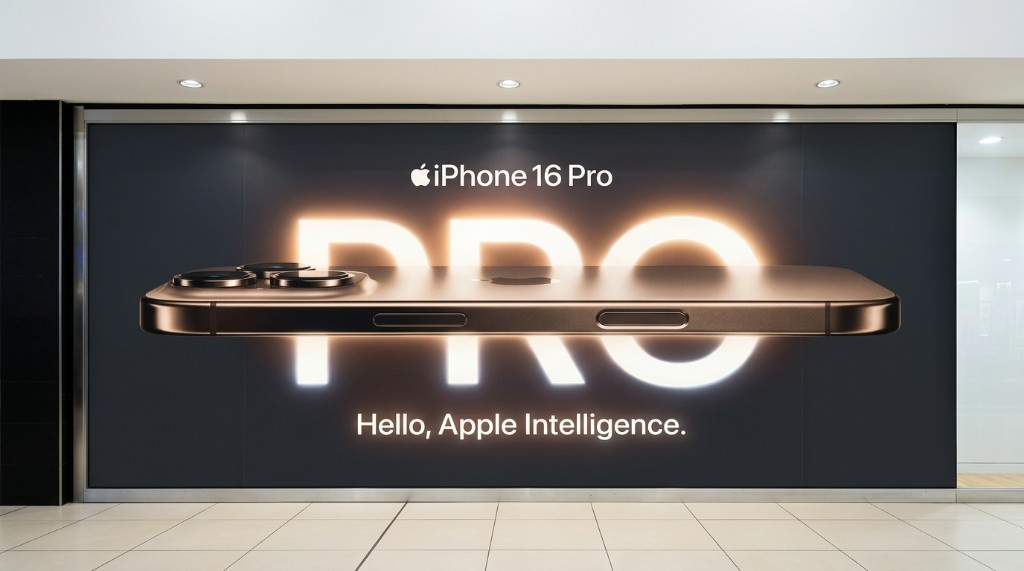iStore iPhone 16 Pro large-format window graphic